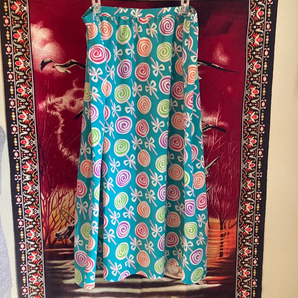 90s bob mackie wearable art vibrant colorful lollipop candy print maxi skirt